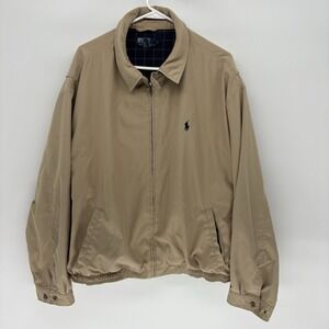 Vintage Polo Ralph Lauren Harrington Jacket Beige  Grid Lined Full Zip Men 2XL